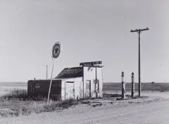 Russell Lee, Abandoned Garage on highway #2, Western North Dakota, Oct. 1937, Vintage ferrotyped gelatin silver print