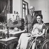 Gisèle Freund, Frida Kahlo and the doctor Juan Farill at her home in Coyoacán, Mexico City, 1951, Vintage ferrotyped gelatin silver print
