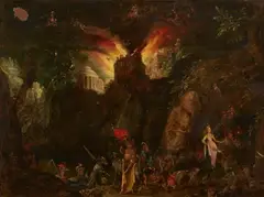 follower of Jan Brueghel the Elder, The Temptations of St Anthony, Oil on copper