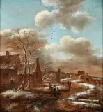 Klaes (Nicolaes) Molenaer, Travellers in a Winter Landscape, Oil on panel