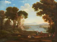Classic landscape after Claude Lorrain by Carl Ludwig Kaaz, Oil on canvas (relined), sold Nov 2025