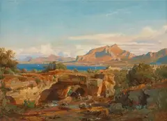 Eduard Wilhelm Pose, Southern Landscape, Oil on cardboard