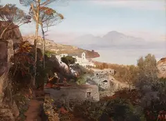 Oswald Achenbach, View of Capri from Sorrent, Oil on canvas