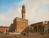 Albert Emil Kirchner, Piazza della Signoria in Florence with the Palazzo Vecchio and Loggia dei Lanzi, Oil on canvas