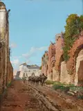 Franz Richard Unterberger, Italian Street View with Ox Team, Oil on panel