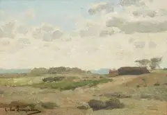 Cornelius Van Leemputten, Panoramic Landscape beneath a Cloudy Sky, Oil on canvas, mounted on panel