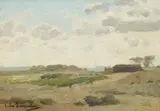 Cornelius Van Leemputten, Panoramic Landscape beneath a Cloudy Sky, Oil on canvas, mounted on panel