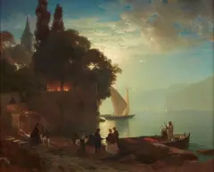 Johann Gottfried Steffan, A Summer Night on Lake Geneva, Oil on canvas