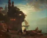 Johann Gottfried Steffan, A Summer Night on Lake Geneva, Oil on canvas