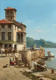 Jacques Carabain, View of Arona on Lake Maggiore, Oil on canvas