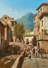 Jacques Carabain, An alley in Monterosso al Mare, Oil on canvas