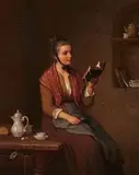 Johann Georg Meyer, Young woman reading, Oil on panel