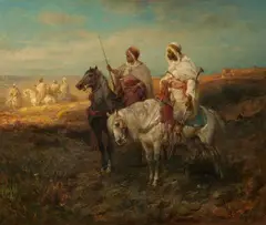 Adolf Schreyer, Arabian horsemen, Oil on canvas (relined)