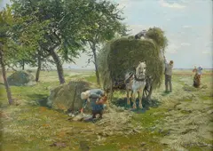 Hugo Mühlig, Hay harvest on the Lower Rhine, Oil on canvas