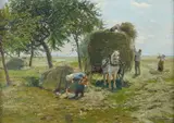 Hugo Mühlig, Hay harvest on the Lower Rhine, Oil on canvas
