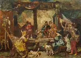 Adolphe Joseph Thomas Monticelli, Merry table fellowship, Oil on panel