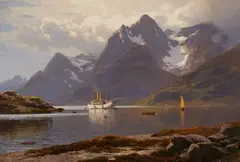 Themistokles von Eckenbrecher, The Steamer ‘Oceana’ in the Raftsund, Oil on canvas (relined)