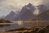Themistokles von Eckenbrecher, The Steamer ‘Oceana’ in the Raftsund, Oil on canvas (relined)