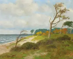 Paul Müller-Kaempff, Windswept Trees on the Baltic Coast near Ahrenshoop, Oil on canvas