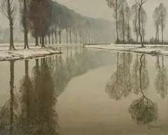 Max Clarenbach, Winter Landscape on the Erft, Oil on canvas