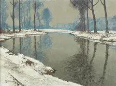 Max Clarenbach, Winter landscape on the Lower Rhine, Oil on canvas