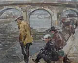 Max Clarenbach, Anglers by the Seine, Oil on card