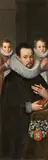 Bruges School Circa 1621, Two Wings from a Triptych: recto, Portrait of François de Villegas with Two Sons, and His Wife Adrienne de Melgar with a Daughter; verso, St Adrian and St Francis above the respective family arms, Oil on panel