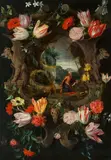 Jan Brueghel the Younger, Flower cartridge featuring Saint Jerome, Oil on panel (parquetted)