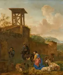 Italian Shepherds by a Well by Karel Dujardin, Oil on canvas (relined), sold Nov 2025