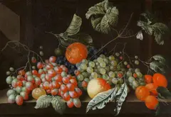 Cornelis de Bryer, A Still Life with Friuits on a Stone Ledge, Oil on canvas