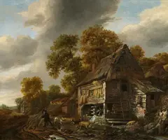 Cornelis Gerritsz Decker, Hilly Forest Landscape with a Water Mill, Oil on canvas (relined)
