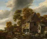 Cornelis Gerritsz Decker, Hilly Forest Landscape with a Water Mill, Oil on canvas (relined)