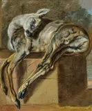 Pieter Boel, A dead deer on a stone pedestal., Oil on canvas (relined)