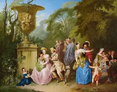 called Dietricy Christian Wilhelm Ernst Dietrich, Noble Gathering in a Park, Oil on canvas