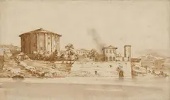 Jan de Bisschop, The Temple of Vesta in Rome, Pen and brush in brown