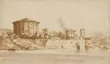 Jan de Bisschop, The Temple of Vesta in Rome, Pen and brush in brown