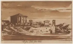 Jacob van der Ulft, The Temple of Vesta in Rome, Pen and brush in brown