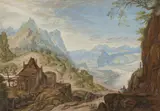 Abraham Rademaker, Rhine Landscape with a Watermill in the Foreground, Gouache on paper