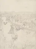 Isaac Israëls, Bird's-eye View of a Canal near Amsterdam, Pencil on paper
