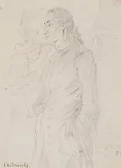 attributed to Daniel Chodowiecki, Sketch sheet with a standing couple, Pencil on paper, mounted