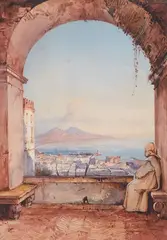 Giacinto Gigante, View of the Bay of Naples from a monastery above the city with Mount Vesuvius in the background, Watercolour