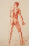 Franz von Stuck, Male nude, Red chalk and pencil on drawing paper