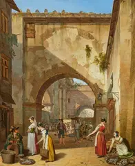 Michael Neher, Fish Market in Rome, Oil on canvas