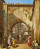 Michael Neher, Fish Market in Rome, Oil on canvas