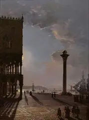 Friedrich Nerly, The Piazzetta in Venice by Moonlight, Oil on canvas