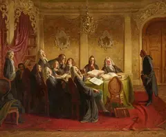 Johann Peter Hasenclever, Hieronymus Jobs at the Exam, Oil on canvas (relined)