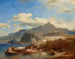 Andreas Achenbach, Scilla on the Calabrian Coast, Oil on canvas (relined)