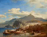 Andreas Achenbach, Scilla on the Calabrian Coast, Oil on canvas (relined)