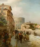 Oswald Achenbach, A Street in Rome with a View of the Colosseum, Oil on canvas