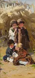 Vladimir Makovsky, Four Children in a Landscape, Oil on card